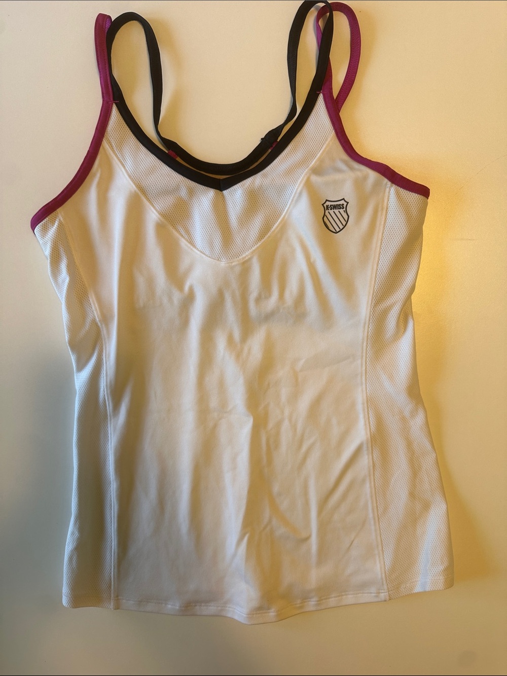 K-Swiss White Performance Tank with Magenta and Black Trim